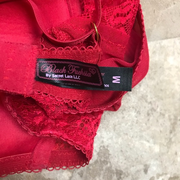 Black Fuchsia by Secret Lace Red Lace Medium Teddy - Picture 10 of 16